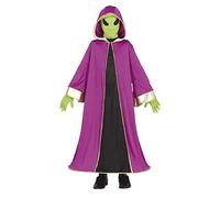 FIESTAS GUIRCA Costume Alieno - Tunica Viola con Cappuccio e Maschera Verde per Bambini 5-6 Anni