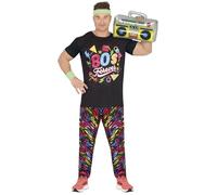 FIESTAS GUIRCA Costume Anni 80 - Camicia Colorata e Pantaloni Metallizati Brillantini anni 80 Taglia M 48-50