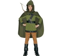 FIESTAS GUIRCA | Costume Arciere Bambini - Maglietta, Cappa, Cappuccio, Polsiera e Pantaloni - Costumi Medievali, Banditi e Moschettieri per Carnevale e Halloween - Ideale per Bambini