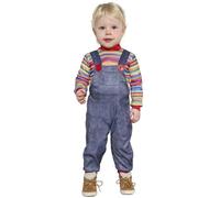 FIESTAS GUIRCA | Costume Baby Bad Doll (18-24 Mesi) - Maglietta e Tuta - Costumi da Bambola Cattiva per Halloween, Carnevale e Feste in Maschera - Ideale per Bebè e Bambini Piccoli - Blu e Multicolore