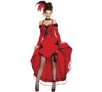 FIESTAS GUIRCA | Costume Can-Can Cowgirl Donna (42-44/L) - Vestito e Maniche - Costumi del Vecchio West, Western e Cowboy per Halloween, Carnevale e Feste in Maschera - Adulto - Rosso e Nero