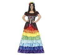 FIESTAS GUIRCA Costume Catrina - Abito Lungo Con Balze Colori Arcobaleno Per Donna Adulta Taglia L 46-48