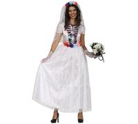 FIESTAS GUIRCA | Costume Catrina Bride Adulta (38-40/M) - Vestito e CERCHIETTO - Costumi da Sposa Scheletro per Halloween, Giorno dei Morti e Feste in Maschera - Ideale per Donne - Bianco