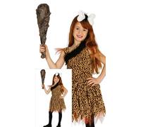FIESTAS GUIRCA | Costume Cavernicolo Bambini (7-9 Anni) - Vestito e Osso - Costumi Preistorici e da Cavernicolo per Halloween, Carnevale e Feste in Maschera - Ideale per Bambine - Marrone