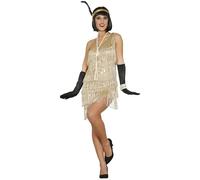 COSTUME CARNEVALE CHARLESTON VESTITO GUIRCA ADULTA ANNI '20 COLORE ORO