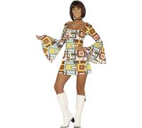 FIESTAS GUIRCA | Costume Chica Disco - Vestito da Festa Anni '70 per Donna - Ideale per Carnevale, Halloween e Feste a Tema Anni Settanta - Multicolore