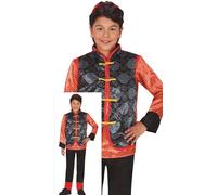 FIESTAS GUIRCA Costume cinese per ragazzi - Abito tradizionale cinese rosso e nero - Costume giapponesi per bambini di 5-6 anni