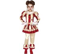FIESTAS GUIRCA | Costume Clown Striato Bambina (5-6 anni) - Vestito, Pantaloni e Collana per Ragazze - Costumi da Pagliaccio per Halloween e Feste a Tema - Ideale per Bambine - Beige e Granata