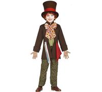 FIESTAS GUIRCA | Costume Crazy Tailor Bambini (10-12 Anni) - Camicia, Giacca, Papillon, Pantaloni e Cappello - Costumi di Alice per Feste in Maschera - Ideale per Bambini - Marrone e Multicolore