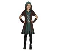 FIESTAS GUIRCA Costume da Arciera Verde Bambina - Completo Infantile con Cappuccio, Vestito e Gilet per Bambine di 7-9 Anni