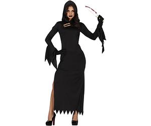 FIESTAS GUIRCA Costume da Assassina del Coltello del Terrore - La Morte Tunica Nera con Cappuccio Costume Halloween Donna Taglia 46-48 L