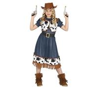 COSTUME COWGIRL BAMBINA CARNEVALE VESTITO GUIRCA RODEO FATTORIA ABITO E GILET