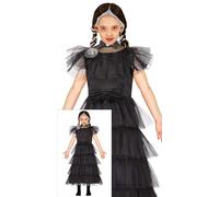 FIESTAS GUIRCA Costume da Bambina di Famiglia Gotica la Regina della Notte - Vestito Nero Elegante- Costume Bambina Halloween 7-9 Anni