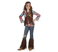 FIESTAS GUIRCA Costume da Bambina Happy Hippie - Completo Infantile Anni 70 con Fascia per Testa, Camicia Multicolore Tie-Dye, Gilet e Pantaloni per Bambine di 10-12 Anni