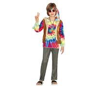 FIESTAS GUIRCA Costume da Bambino Hippie - Completo Infantile Anni 70 con Camicia Multicolore Tie-Dye, Gilet e Pantaloni per Bambini di 5-6 Anni