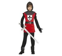 FIESTAS GUIRCA Costume da Cavaliere Medievale Bambino - Completo Infantile Rosso da Guerriero Medievale per Bambini di 7-9 Anni