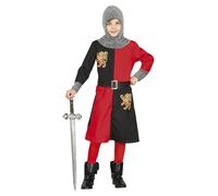 FIESTAS GUIRCA Costume da Cavaliere Medievale Bambino - Completo Infantile da Guerriero Rosso e Nero per Bambini di 7-9 Anni