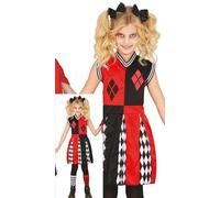 FIESTAS GUIRCA Costume da cheerleader Arlecchino per bambina - Uniforme da cheerleader rosso e nero - Costumi di Halloween per bambine dai 3 ai 4 anni