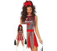 FIESTAS GUIRCA Costume da Cheerleader Zombie da Donna - Uniforme da Cheerleader Rossa e Grigia - Costumi di Halloween per Donne Taglia M