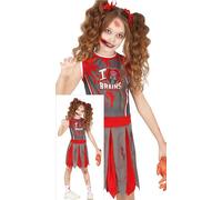 FIESTAS GUIRCA Costume da Cheerleader Zombie per Ragazze - Uniforme da Cheerleader Rossa e Grigia - Costumi di Halloween per Ragazze Età 10-12 Anni