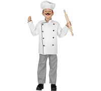 FIESTAS GUIRCA Costume da Chef Cuoco per Bambini con Giacca da Cuoco e Cappello da Pasticcere in Bianco e Pantaloni - Costume da Pasticcere per Bambini Ragazzi e Ragazze, Costume da Cuoco per