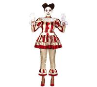FIESTAS GUIRCA | Costume da Clown a Righe - Maglietta e Pantaloni - Costumi da Pagliaccio per Halloween, Carnevale e Feste in Maschera - Ideale per Adulti e Adolescenti - Beige e Rosso