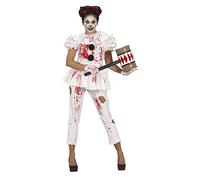 FIESTAS GUIRCA Costume Da Clown Insanguinato - Completo Bianco Con T-Shirt E Pantaloni Per Donna Adulta Taglia L 46-48