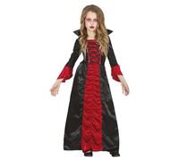 FIESTAS GUIRCA Costume da Contessa Vampiro - Abito Lungo Elegante Rosso e Nero per Bambina 7-9 Anni