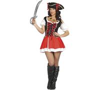FIESTAS GUIRCA | Costume da Corsara per Donna - Cappello e Vestito - Costumi da Pirata per Halloween, Carnevale e Feste in Maschera - Ideale per Adulte - Rosso e Nero