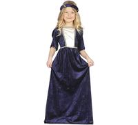 FIESTAS GUIRCA Costume da Dama Medievale per Bambine, Abito Lungo in Velluto Blu Navy con Dettagli Dorati, 10-12 Anni, Altezza 143-151 cm