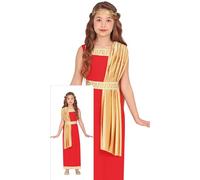 FIESTAS GUIRCA Costume da dea romana per ragazze - Toga romana rossa e dorata - Costumi da dea greca per bambini - Età 5-6 Anni