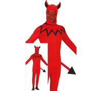FIESTAS GUIRCA Costume da Demone Diabolico da Uomo - Incluso Cappuccio con Corna da Diavolo, Tutina Rossa, Racconto del Diavolo - Costumi di Halloween da Uomo Taglia per Adulti L