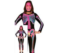 FIESTAS GUIRCA Costume da donna da fantasmas neon - Costume da tuta da scheletro al neon - Costumi di Halloween per donne Taglia L