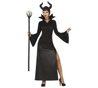 FIESTAS GUIRCA Costume da Donna da Fata Malevola - Cappello da Fata Malvagia con Corna e Abito da Strega Nero Sexy con Spacco sulle Gambe - Costumi di Halloween per Donne Taglia M