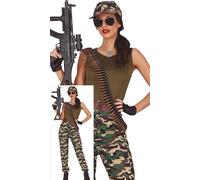 FIESTAS GUIRCA Costume da Donna da Guerriero Soldato - Costume da Combattente dell'Esercito - Costume Verde Militare da Donna Taglia L