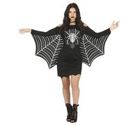 FIESTAS GUIRCA Costume da donna Ragno - Abito nero corto con stampa ragno e maniche ragnatela per donna adulta
