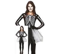 FIESTAS GUIRCA Costume da donna scheletro donna - Vestito con stampa scheletro 3D e tutù bianco e nero - costumi Halloween da donna taglia adolescente 14-16 anni