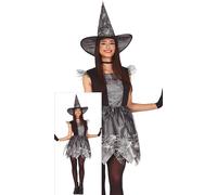 FIESTAS GUIRCA Costume da donna strega con glitter argento - Costume da Strega Ragnatela incluso Cappello da Strega - Costumi di Halloween per Donne Taglia Adolescenti 14-16 Anni