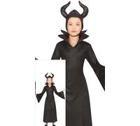 FIESTAS GUIRCA Costume da fata malvagia per bambina - Costume da strega nera con corna e vestito da fata - Costume di Halloween per bambine dai 7 ai 9 anni