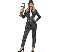 FIESTAS GUIRCA | Costume da Gangster Anni '20 per Donna - Camicia, Giacca, Cravatta e Pantaloni - Costumi da Mafiosa e Charleston per Halloween, Carnevale e Feste in Maschera - Nero e Bianco