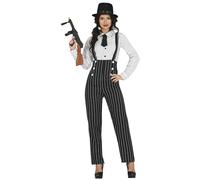FIESTAS GUIRCA | Costume da Gangster Donna (38-40/M) - Camicia, Cravatta e Pantaloni - Costumi Anni '20 per Halloween, Carnevale e Feste in Maschera - Ideale per Adulte - Nero e Bianco