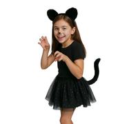FIESTAS GUIRCA | Costume Da Gatta Bambina - Set 3 Pezzi - Nero Argento | Orecchie In Peluche | Coda Lunga | Tutu a Pois Brillanti | Poliestere e PVC | Halloween, Carnevale, Feste