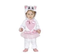 COSTUME GATTA GATTO CARNEVALE VESTITO NEONATA ABITO BABY GATTINA BIANCO E ROSA