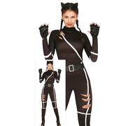 FIESTAS GUIRCA Costume da donna perfetto da gatto nero - Inclusa tuta nera sexy con cintura e fascia per orecchie da gatto - Costumi di Halloween per donne Taglia M