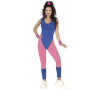 FIESTAS GUIRCA Costume da ginnasta anni '80 - Completo con tuta da istruttore di ginnastica blu e rosa per donna adulta Taglia S 40-42