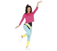 FIESTAS GUIRCA | Costume da Ginnastica Anni '80 per Donna (38-40/M) - Maglietta e Tuta - Costumi Sportivi e Retrò per Feste in Maschera, Halloween e Carnevale - Ideale per Adulte - Rosa e Multicolore