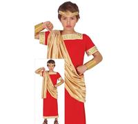 FIESTAS GUIRCA Costume da potente imperatore romano per ragazzi - Toga romana di Augusto rossa e dorata - Costume da dio greco per bambini - Età 7-9 anni