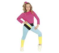 FIESTAS GUIRCA Costume da Bambina Ginnasta Anni 90 - Completo Infantile Anni 80 con Maglietta Rosa e Tuta Multicolore per Bambine di 5-6 Anni