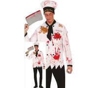 FIESTAS GUIRCA Costume da macellaio sadico per uomo - Costume da chef cannibale con cappello e giacca da chef - Costumi di Halloween per uomo e adulto