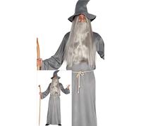 FIESTAS GUIRCA Costume da Mago - Fattucchiere Tunica Grigia con Cappello - Costume Stregone Uomo Taglia S 46-48